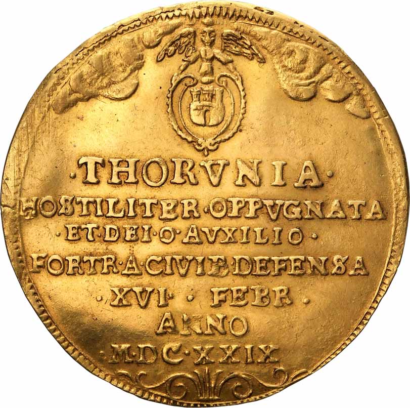Zygmunt III Waza. Brandtalar z 1629 r. odbity w złocie wagi 5 dukatów,  Toruń, UNIKAT